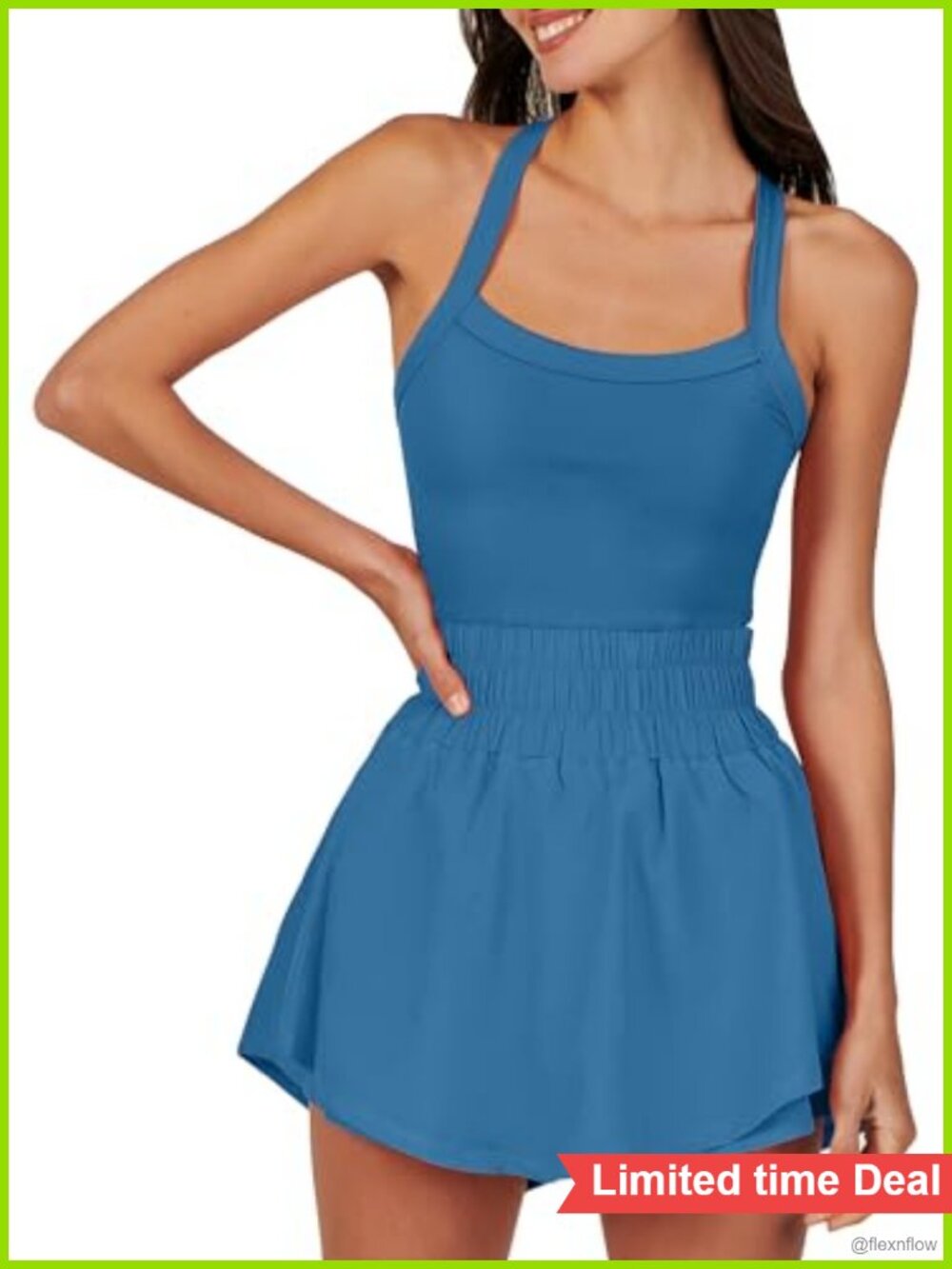 Sleeveless Tennis Dress Athletic Romper with Built-in Skort Nylon Spandex